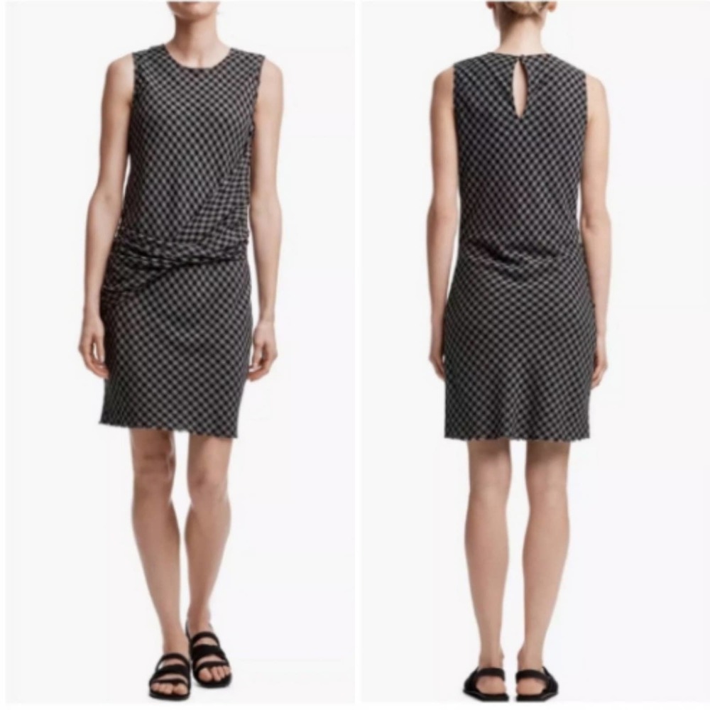 James Perse Plaid Twisted Drape Lined Shift Dress